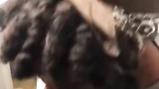 Sexy homebody ebony with locs sucks bbc in bathroom cumshot