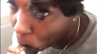 Sexy homebody ebony with locs sucks bbc in bathroom cumshot