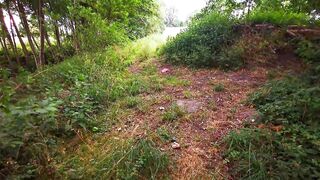 Slapping her naked tits in lavender field