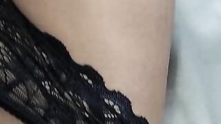 Brunette latina cheerleader wears her dark stockings and shows off her beautiful feet