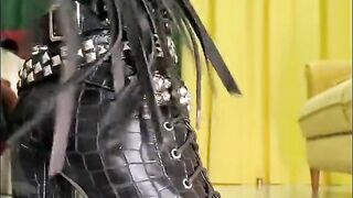Stunning Dominatrix Nika dances in high heeled boots and a whip. Worship this sexy ass, admire her figure and be ready