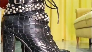 Stunning Dominatrix Nika dances in high heeled boots and a whip. Worship this sexy ass, admire her figure and be ready