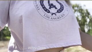 Public MILF in short crop top - BIG TIT PUBLIC flashing