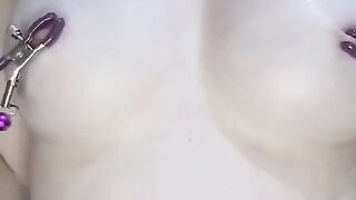 a good girl shakes her big little boobs with her clamps :)