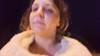 Outdoor tits BDSM with clothespins and a car passing by